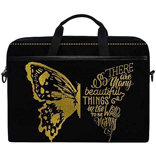 Goldener Schmetterling Schöne Dinge Balck Laptop Tasche Tasche Hülle Leinwand Tragbar/Crossbody Aktentasche Cabrio Mit Gurt Tasche Für MacBook Air/Pro