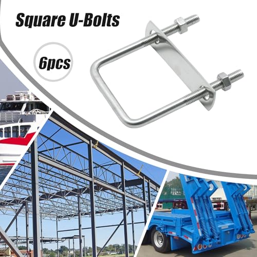 Image of VIKKSAER 6 Pcs Square U-Bolts, 2 inch /50mm Inner Width 304 Stainless Steel U Bolts, Square U Shaped Bolts with Frame Plates for Trailer Ski Boat Sailboat