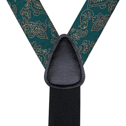Image of Hi-Tie Men's Suspenders and Tie Set Silk Adjustable Elastic Y Braces with Strong 6 Clips Pocket Square Set