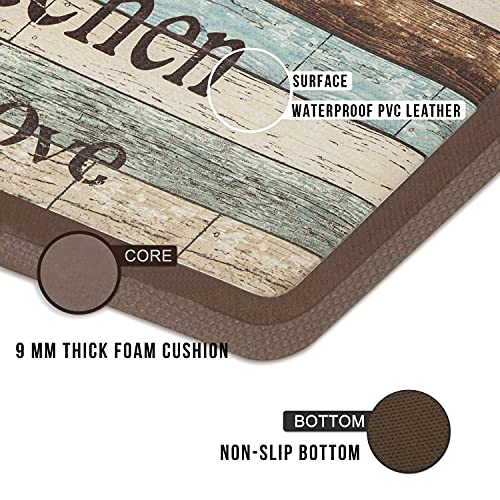 Farmhouse Kitchen Mats Sets 2 Piece Cushioned Anti-Fatigue Comfort Mat For Home & Office Ergonomically Engineered Memory Foam Kitchen Rug Waterproof Non-Skid, 30" By 17" + 47" By 17",Happiness #TOP2