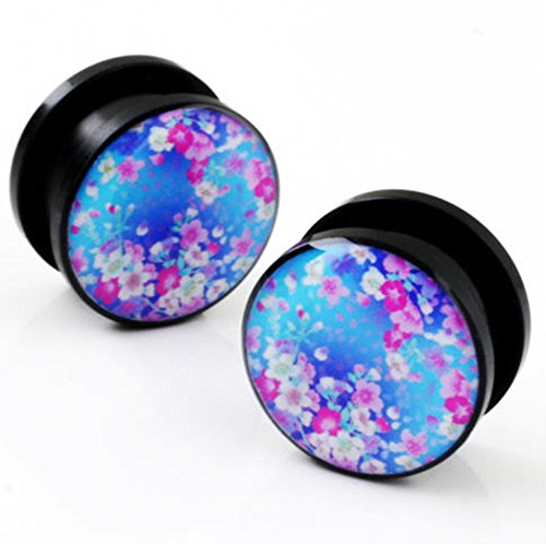 JewelryVolt Japanese Blue Spring Flower Blossom Ear Flesh Plugs GAUGES (2G - 6mm)