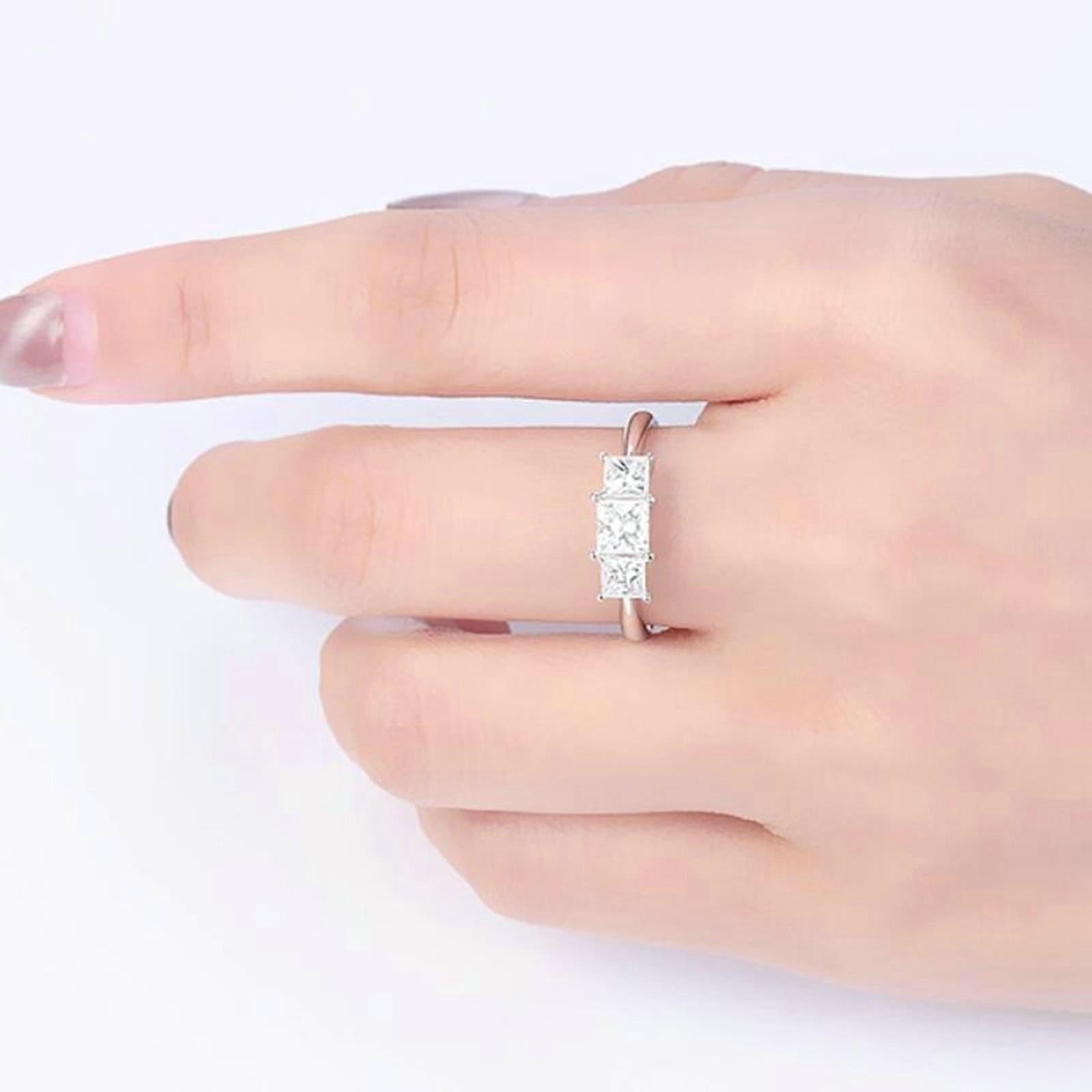 Anillos Mujer Compromiso Anillo de Promesa Oro Blanco 9/14/18 Quilates Diamante Creado en Laboratorio de Talla Princesa de 0,3 CT Talla 18,5 Sólido No Chapado Moderno para Hermana Año Nuevo Joyas