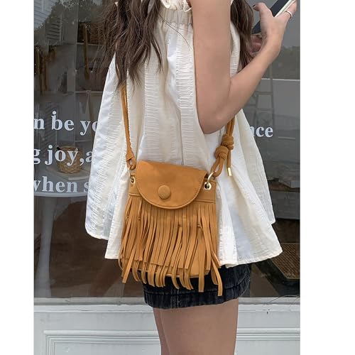 Image of Women Leather Fringe Messenger Bag Mini Hobo Crossbody Tassel Shoulder Bags