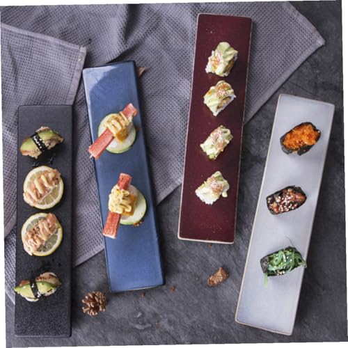 Plato rectangular de cerámica para sushi color rojo miniatura 5