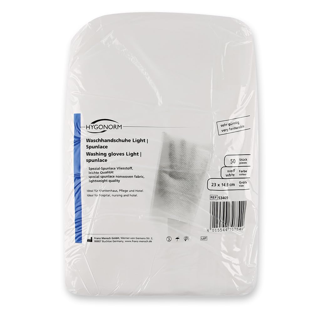FRANZ MENSCH 1000 Stück Hygonorm Waschhandschuhe Light | Spunlace, weiß, L: 23cm, B: 14,5cm, Karton, Einmal-Waschlappen, Einweg, für Pflege, Waschhandschuhe