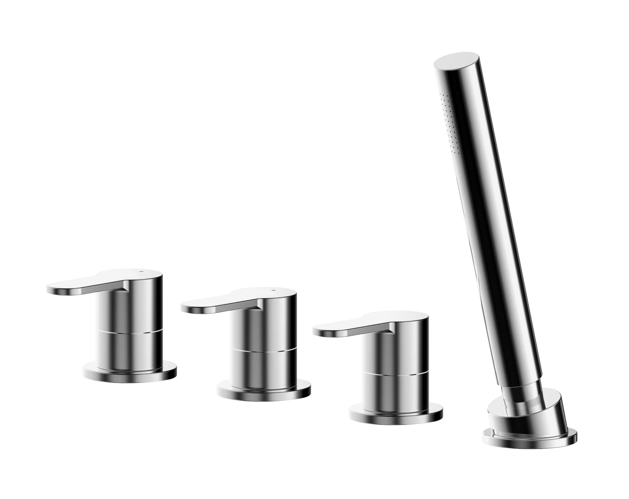 Balterley Bath Mixer Tap with Shower Kit, 3 Lever Round Bath Filler Tap, 4 Tap Holes, No Spout, Round Head Showers for Bathrooms, Bathroom Taps with Shower Head - 435 x 75 x 230mm (Chrome)