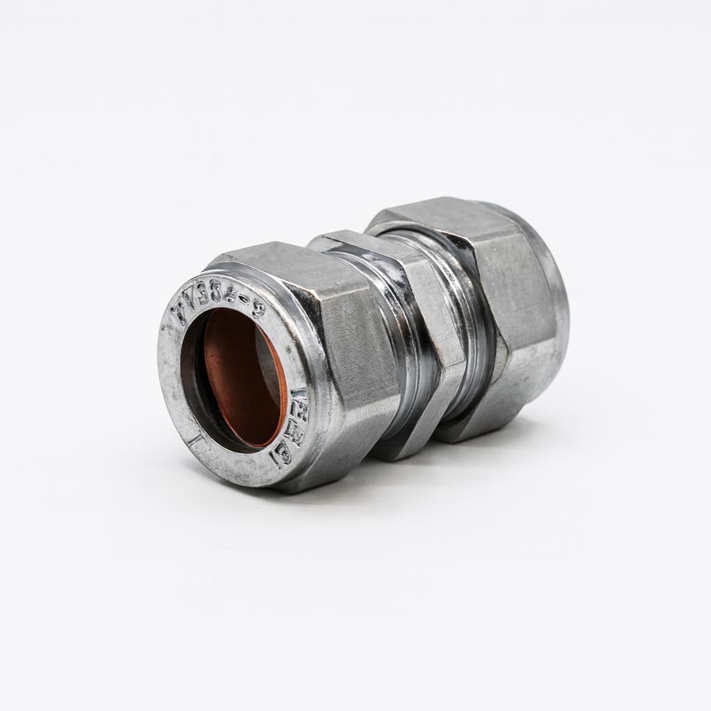 Xcel Home 15Mm Brass Compression Coupling C X C Bright Chrome Pipe Fitting