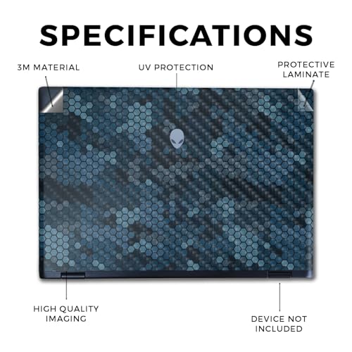 Image of Carbon Fiber Laptop Skin Compatible with Alienware M16 R2 (2024) - Blue Hexa Camo - Premium 3M Vinyl Protective Wrap Decal Cover - Easy to Apply | Crafted in The USA by MightySkins