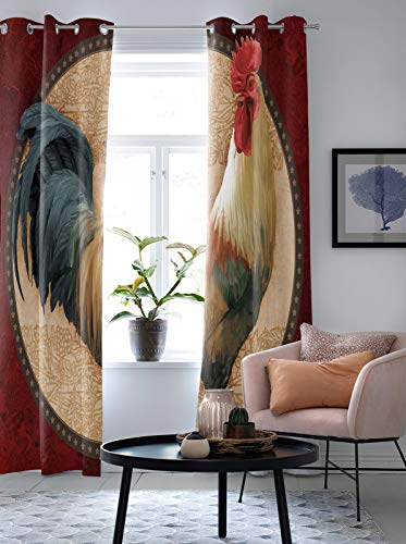 Window Treatment Sheer Curtains Vintage Farm Rooster Red Marble Pattern,2 Panels Kitchen Tier Grommet Draperies & Curtains 84 Inch Length For Living Room/Bedroom/Patio/Sliding Glass Door #TOP4
