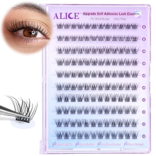 Self Adhesive Eyelashes Reusable Natural Self Adhesive Lash Clusters Wispy Press on Lashes Pre-Glue 8-12mm 120pcs C Curl DIY Eyelash Extensions Kit No Glue Needed by ALICE