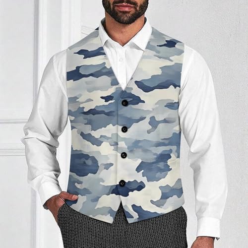 Blue Gray Camouflage Men's Formal Suit Vest for Business Formal Or Casual Dress Waistcoat Wedding2