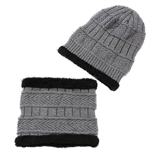 GZWY Chaud Écharpe Chapeau Tricoté Tour de Cou avec Ensemble Bonnet Echarpe Hiver Bonnet écharpe pour Homme Femme, Ajouter du Velours pour épaissir, Coupe-Vent, Convient pour Randonnée (Gris) Cover