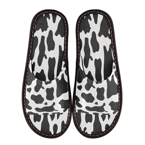 KLL Spa Slippers Indoor Breathable Lightweight Dorm Home Slides for Pool, Hotel, Travel 5.5-6 Simple Cow Print Pattern Vector Art Style