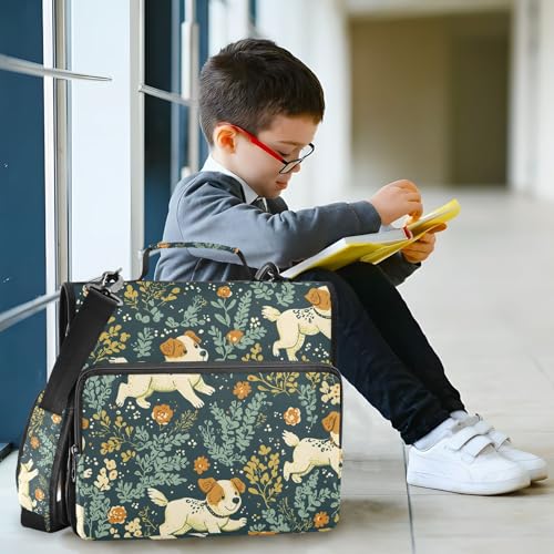 Image of 3 Ring Zipper Binder with Shoulder Strap Jack Russell Meadow Pattern 1.5 inch Binders Keeper Large Capacity Multi Pockets for School Office Supplies