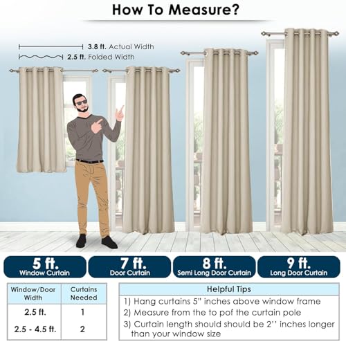 Image of HUTI Home 7 Feet Beige Window Curtains Set of 2 | Heavy 100% Blackout Polyester Eyelet Curtains | Privacy & Light Blocking | Solid Plain Design for Bedroom & Living Room (120 x 213 cm)
