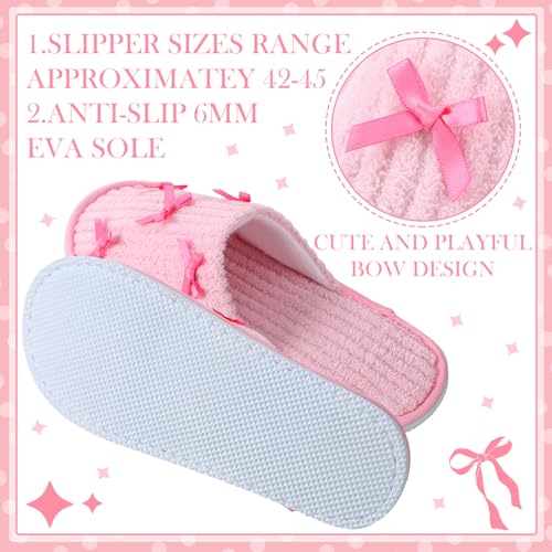 Cute Bow Slippers for Women Coquette Pink Bridesmaid Plush Non-slip Preppy Slipper Wedding Bride Party Gift Comfortable Reusable for Bachelorette Party Bathroom Bedroom Holiday Travel3