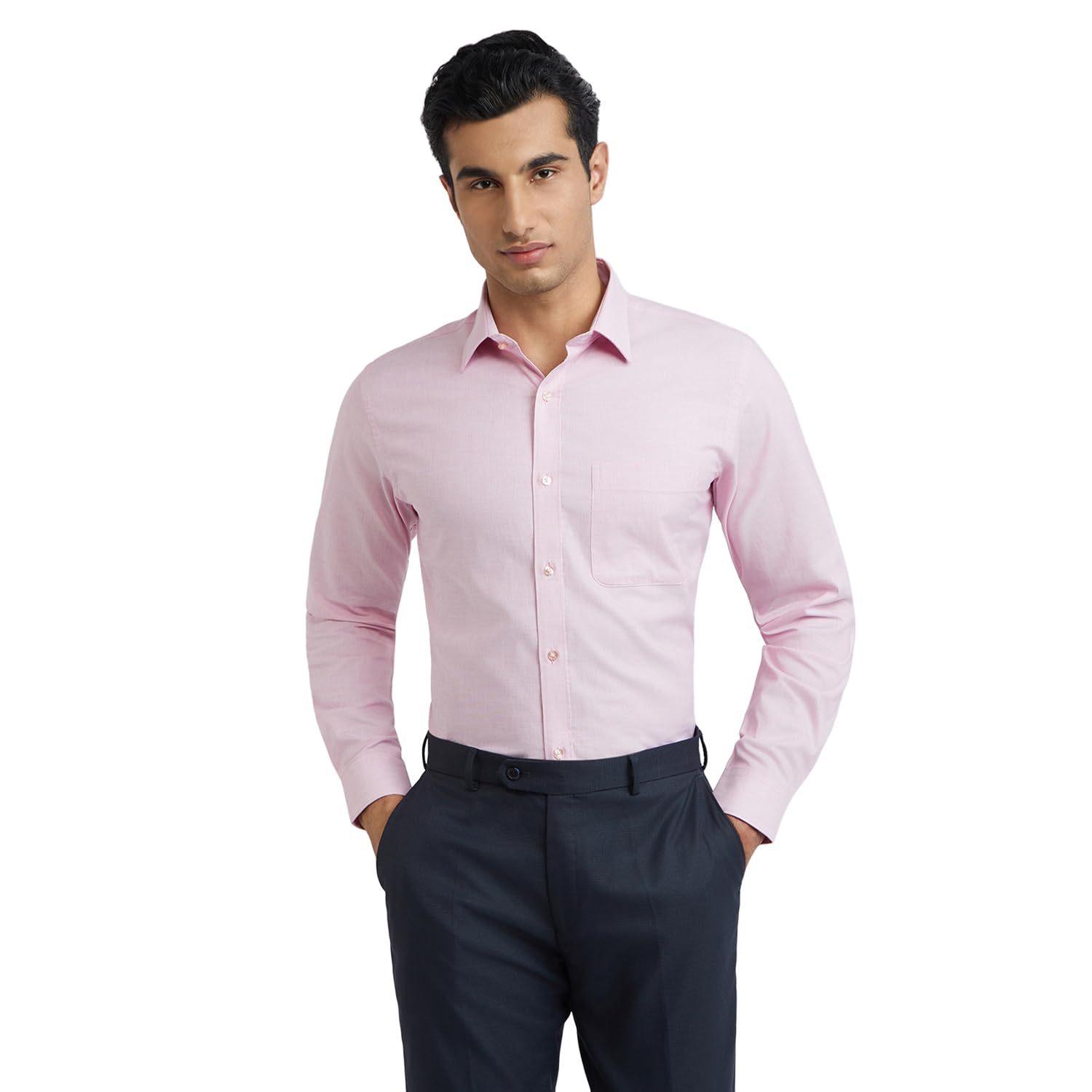 raymond Men's Slim Fit Structure Pattern Pure Cotton Semi Cut Away Collar Full Sleeve Formal Shirt-picture-20
