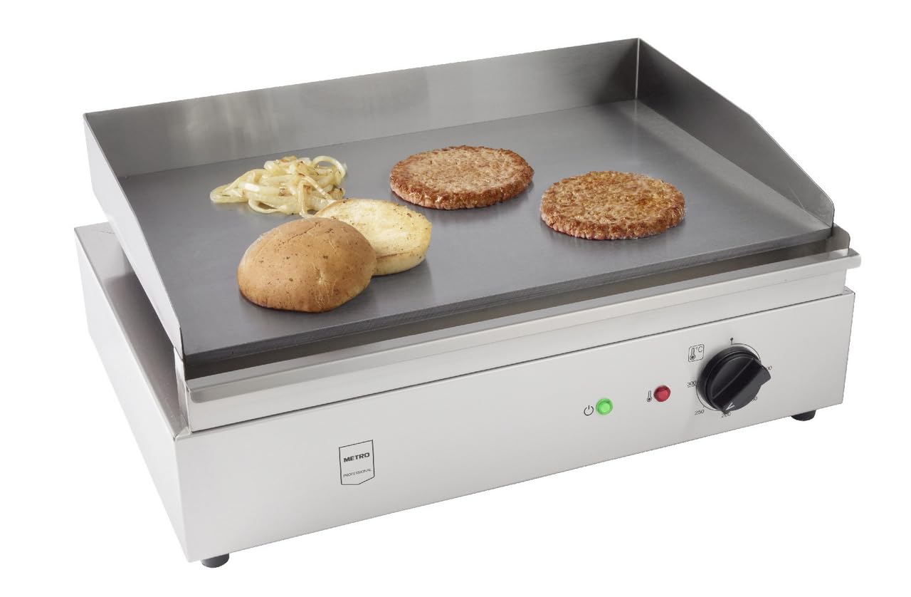 METRO Professional Plancha électrique GEG2101, inox, 55 x 41,7 x 24 cm, tiroir ramasse-jus amovible, Protection contre la surchauffe, argenté
