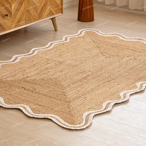 Tapete rectangular de yute natural hecho a mano 3x5 ft miniatura 4
