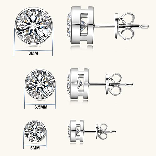 Moissanite Stud Earrings, 0.5CT-2CT D Color VVS1 Brilliant Round Cut 925 Sterling Silver Bezel Earrings for Women or Men4
