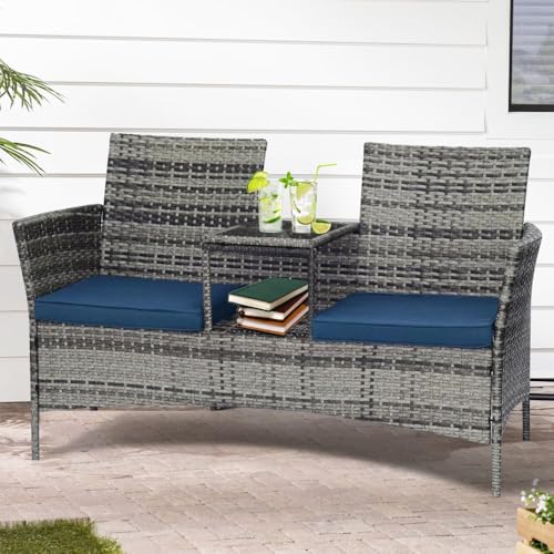 TINKLE WELL Outdoor Patio Loveseat, 2-Seat Rattan Patio...