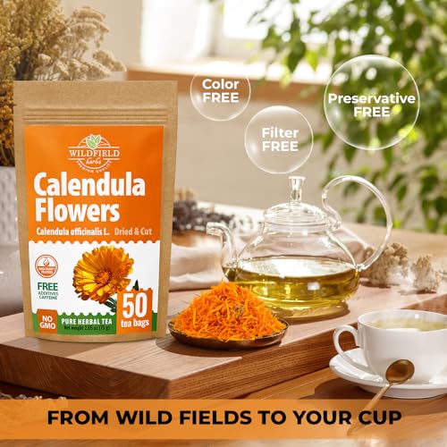 Image of 50 Bags Calendula Tea Dried Calendula Flowers Herb Herbal Tea - 50 Count 1.5 g Flower Herb