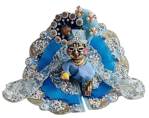 Image of Partish Laddu Gopal Heavy Poshak Size 3 l Ladoo Gopal Dress l Bal Gopal l Kanha Ji Thakur Ji Net Dress (Sky Blue)
