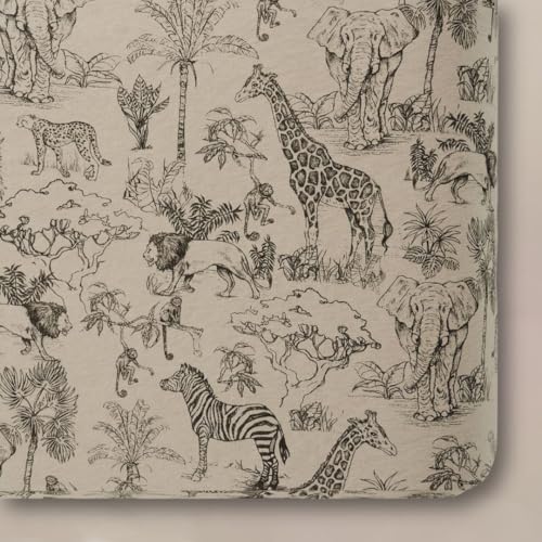 Image of Oilo Crib Sheet, Breathable, Fitted, Organic Cotton Jersey, 300-Thread, Machine Wash, Fits Standard Crib (28 inch x 52 inch x 6 inch), Toddler Bedding, Heirloom Organic Collection, Vintage Safari