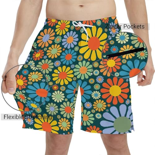 Mens Swim Trunks with Compression Liner Bathing Suits 9" Inseam Quick Dry Beach Shorts with Zipper Pockets Swimming Shorts2