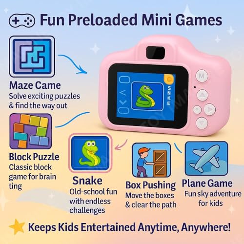 Image of Cots and Cuddles Kids Digital Camera for Boys & Girls | 1080P HD Video & 12MP Photo | Dual Lens, Rechargeable Toy Camera with Games & Filters for Kids Age 3-10 Years (Pink)