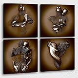GUTTATY Love Heart 3D Effect Wall Art Canvas Print 4 Pieces - Abstract Metal Figure Sculpture Pictur