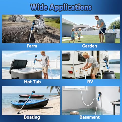Image of Cordless Stick Water Transfer Pump 720GPH 32FT Head Included 2x4000mAh 21V Battery and Charger 90 Minutes Run Time Battery Water Pump 3 /4 inch Outlet for Garden Farm Hot Tub Pool RV Boat Draining