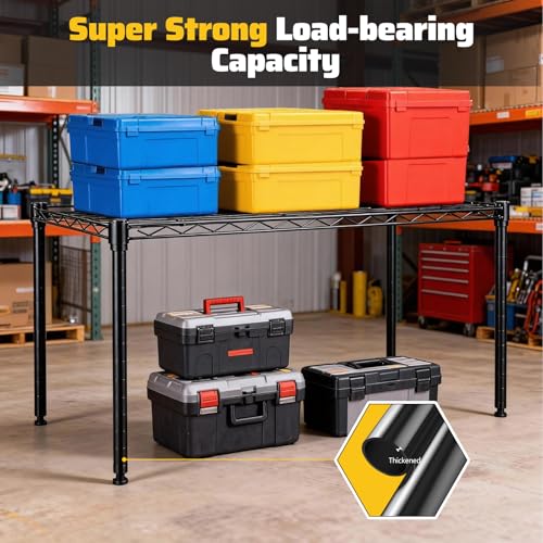 Image of 1-Tier Wire Shelving Unit, Stackable Metal Storage Shelves, Versatile Utility Shelves & Wire Rack for Garage Shelving, Pantry Shelves, Office, Living Room, Garage,Black