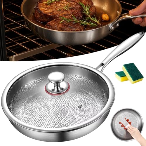 Sartén de titanio con tapa, utensilios de cocina antiadherentes resistentes a los arañazos para todas las estufas, ultraduradera de 22 cm, multifuncional esencial para la cocina