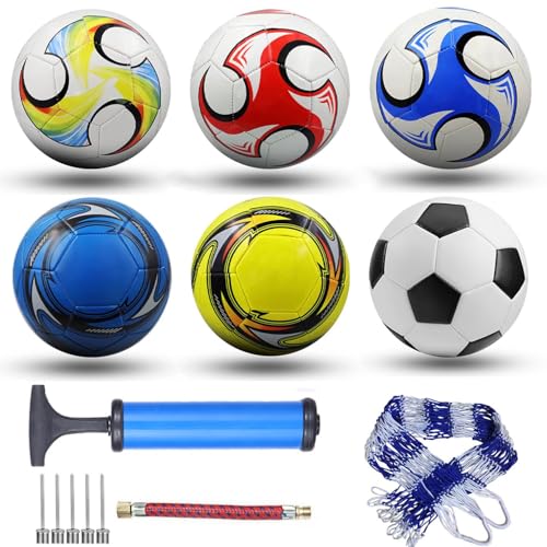 LonlyEagle 6-Pack Classic Soccer Balls Size 3 with Ball Pump and Net Bag, Training and Practice Soccer Balls for Adults