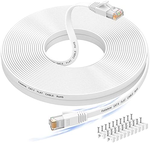 Folishine 50 ft Ethernet Cable, Cat 6e/Cat 6, High Speed, Flat White Shielded LAN Cable for Ethernet Network Switch, PS4 and Modem