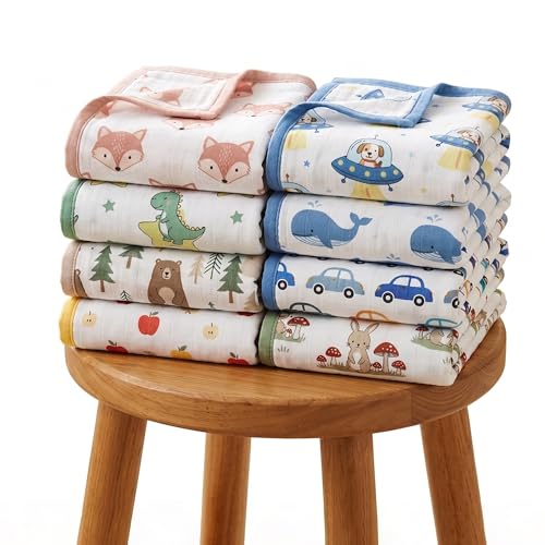 Image of DESYN 6 Layer Muslin Blanket for New Born & Kids| Swaddle Wrap| Bath Towel | 1 Pc | MIX PRINTS (110*110 cm)100% Cotton Multipurpose Ultra Soft Lightweight & Breathable Receiving Blanket