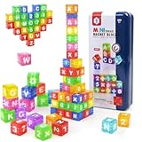 XNYV Magnetic Alphabet Blocks 40pcs - Educational STEM Learning Toys for Kids 3-8 | Portable Travel Letter Number Math Kit | Montessori Preschool Gifts Boys Girls