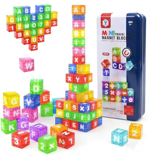XNYV Magnetic Alphabet Blocks 40pcs - Educational STEM Learning Toys for Kids 3-8 | Portable Travel Letter Number Math Kit | Montessori Preschool Gifts Boys Girls