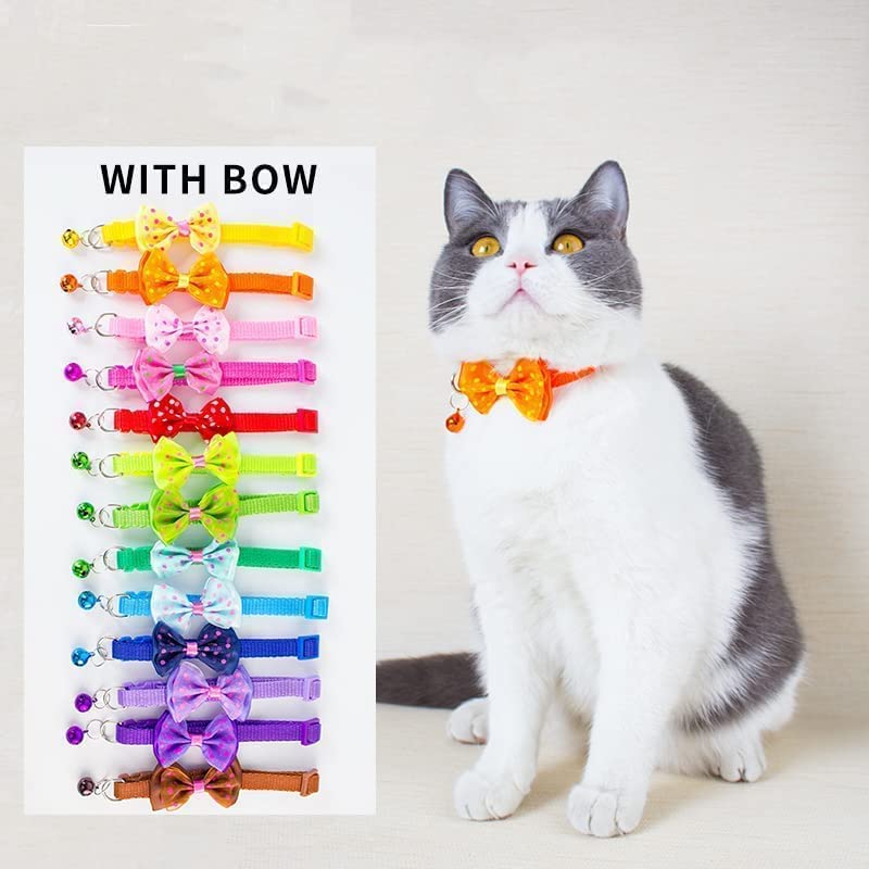 Image of Cat Collars I Color Full with Bell and I Bow Kitten and Small Dogs I Soft Adjustable Collar Safe I Solid and Protection for I Cats and Puppies Cute with Bow Design I (Color May Vary) (Orange)