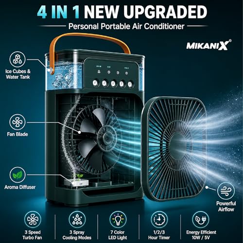Image of MIKANIX Mini Small Cooler Fan for Kitchen, Home & Office Desk, Table with USB Cable Cord, 3 Wind Speed Mode with Cooling Water Misting, Green