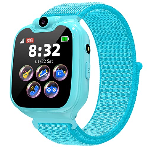 Vannico Montre Connectée Enfant Podomètre Téléphone,Caméra Rotative Jeux Musique Garçons Filles Smartwatch,SOS Mode Silencieux Lampe de Poche Montre Intelligente Enfants,Enfant 4-12 Ans