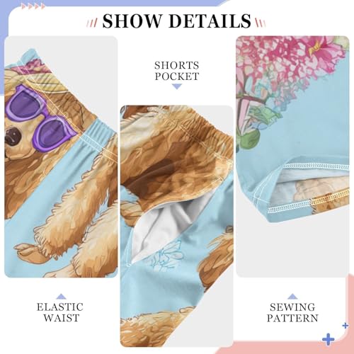 Poodles Spring Floral Boys Long Pants Soft Trousers Elastic Waist Kids Lounge Bottoms with Pockets S-XL4