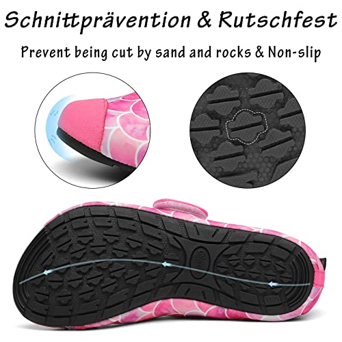 Foto von SAGUARO Badeschuhe Mädchen Aquaschuhe Kinder Schnelltrocknend Wasserschuhe Licht Weich rutschfest Schwimmbad Strandschuhe Rot Gr.26/27 EU
