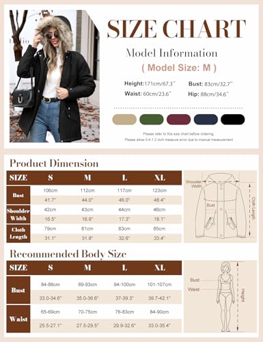 Vijamiy Winterparka Damen Warm Gefüttert Fleece Winterjacke Wasserdicht Wintermantel Winddicht Kapuzenmantel Mit Fell Lange parka(Schwarz,S)