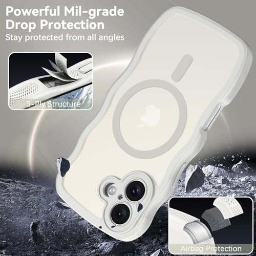 Image of YINLAI for iPhone 17 Case 6.3-inch [Compatible with MagSafe] [Soft Silicone] [Curly Wave] [Anti-Fingerprint] [Full Body Military Shockproof], Light Grey