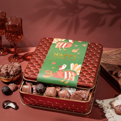 Image of Thanksgiving Gift Basket, Assorted Gourmet Dark and White Chocolate Truffles, Holiday Treats in Elegant Gift Box, Bonnie and Pop