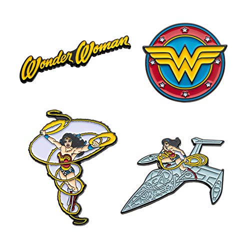 DC Comics Unisex Adult Wonder Woman Enamel Lapel Pin Set (4 Piece), Yellow/Red, One Size
