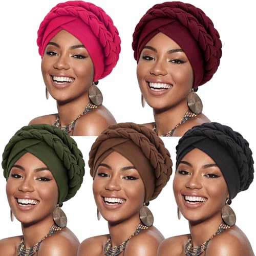 Image of DRESHOW African Women Turban Caps Beanie Twist Headscarf Pre-Tied Double Twisted Braids Headwraps for Women Chemo Cancer Cap