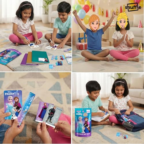 Image of Shuffle Frozen Surprise Gift Bag for Girls | 6-in-1 Elsa & Anna Themed Activity & Stationery Kit with Mega Surprise | Birthday Return Gift for Kids
